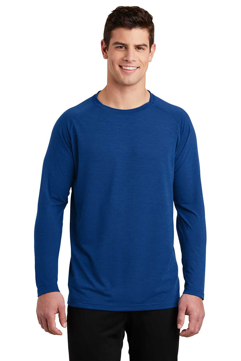 Sport-Tek ST700LS Mens Ultimate Performance Moisture Wicking Long Sleeve Crewneck T-Shirt True Royal Blue Model Front