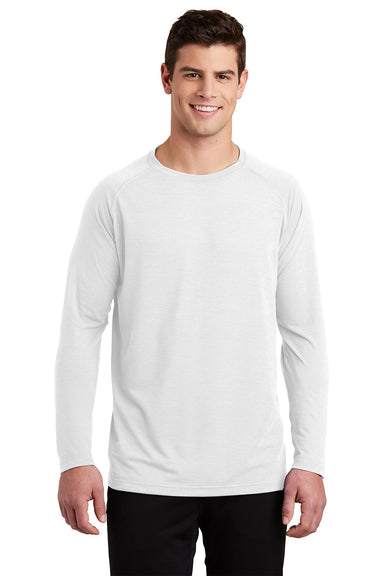 Sport-Tek ST700LS Mens Ultimate Performance Moisture Wicking Long Sleeve Crewneck T-Shirt White Model Front