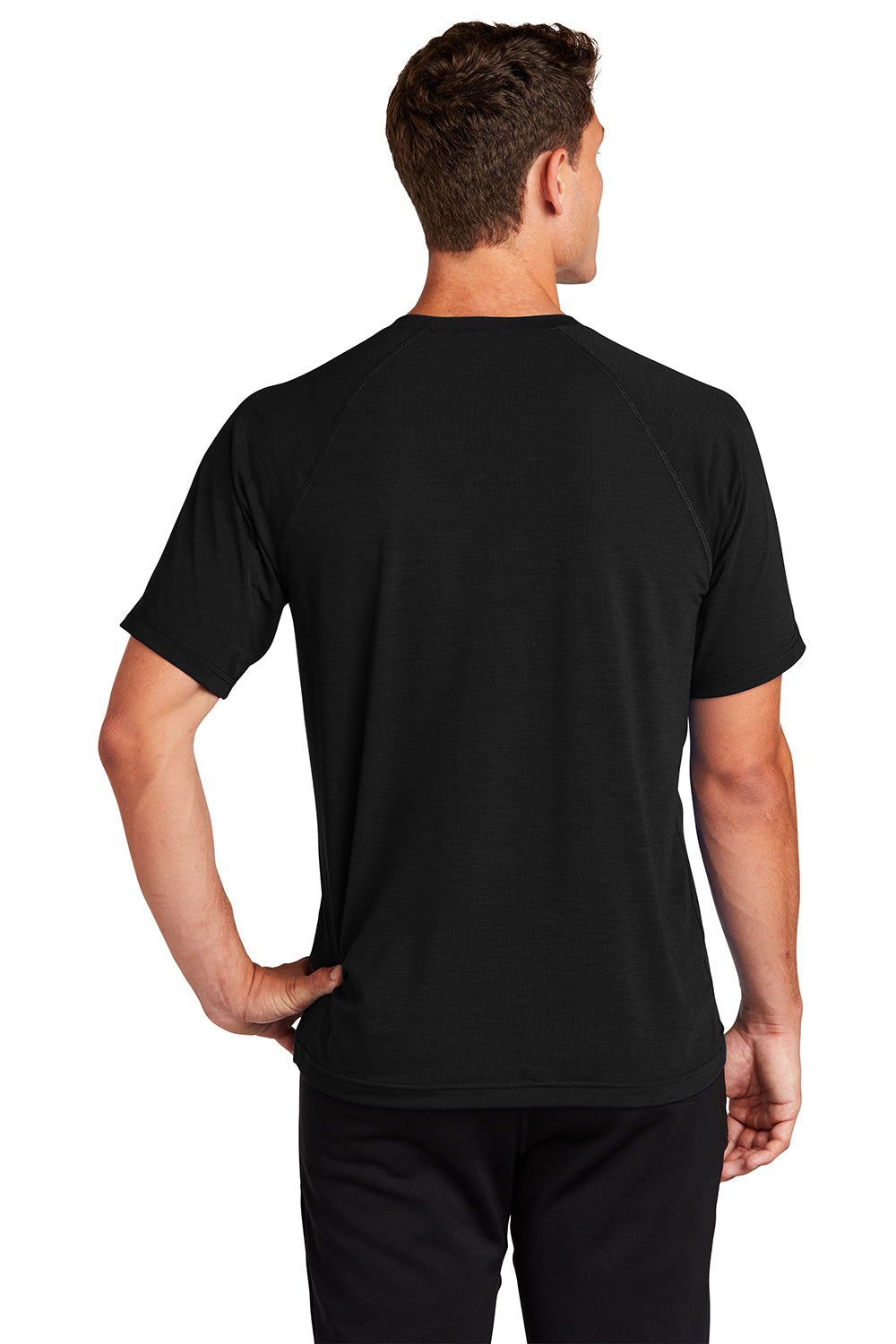 Sport-Tek ST700 Mens Ultimate Performance Moisture Wicking Short Sleeve Crewneck T-Shirt Black Model Back