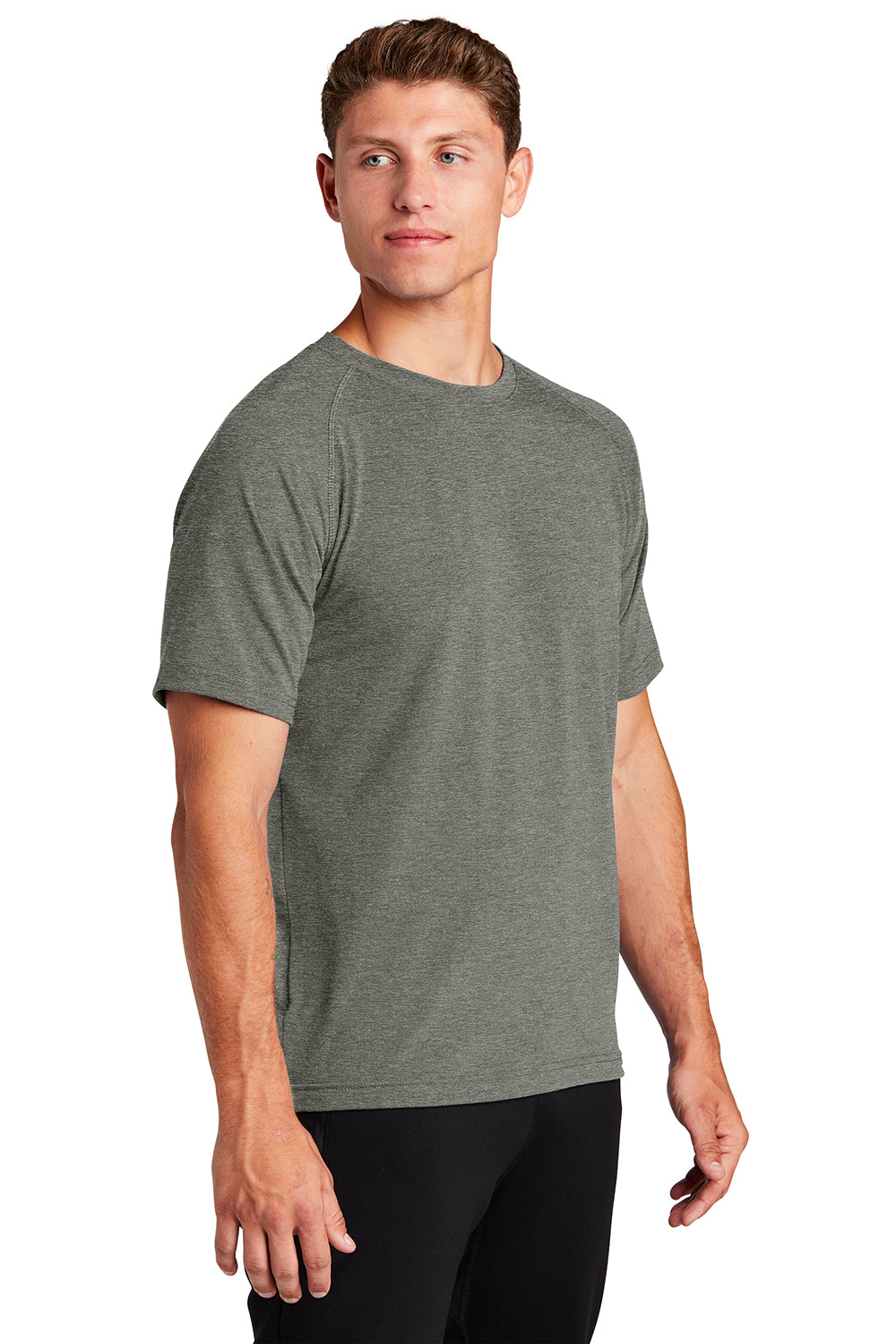 Sport-Tek ST700 Mens Ultimate Performance Moisture Wicking Short Sleeve Crewneck T-Shirt Heather Grey Model 3q