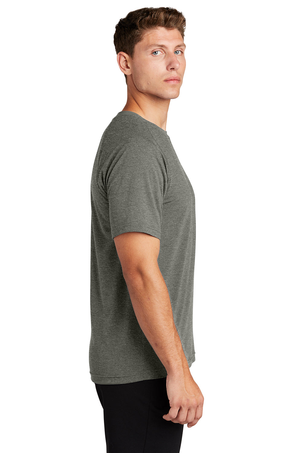 Sport-Tek ST700 Mens Ultimate Performance Moisture Wicking Short Sleeve Crewneck T-Shirt Heather Grey Model Side