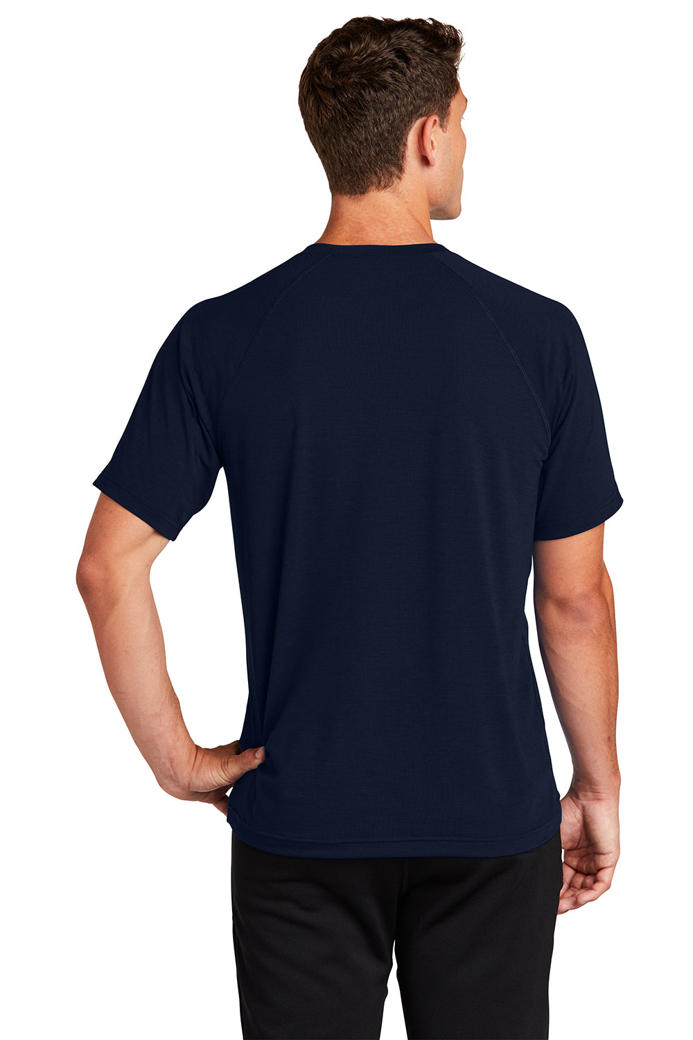 Sport-Tek ST700 Mens Ultimate Performance Moisture Wicking Short Sleeve Crewneck T-Shirt True Navy Blue Model Back