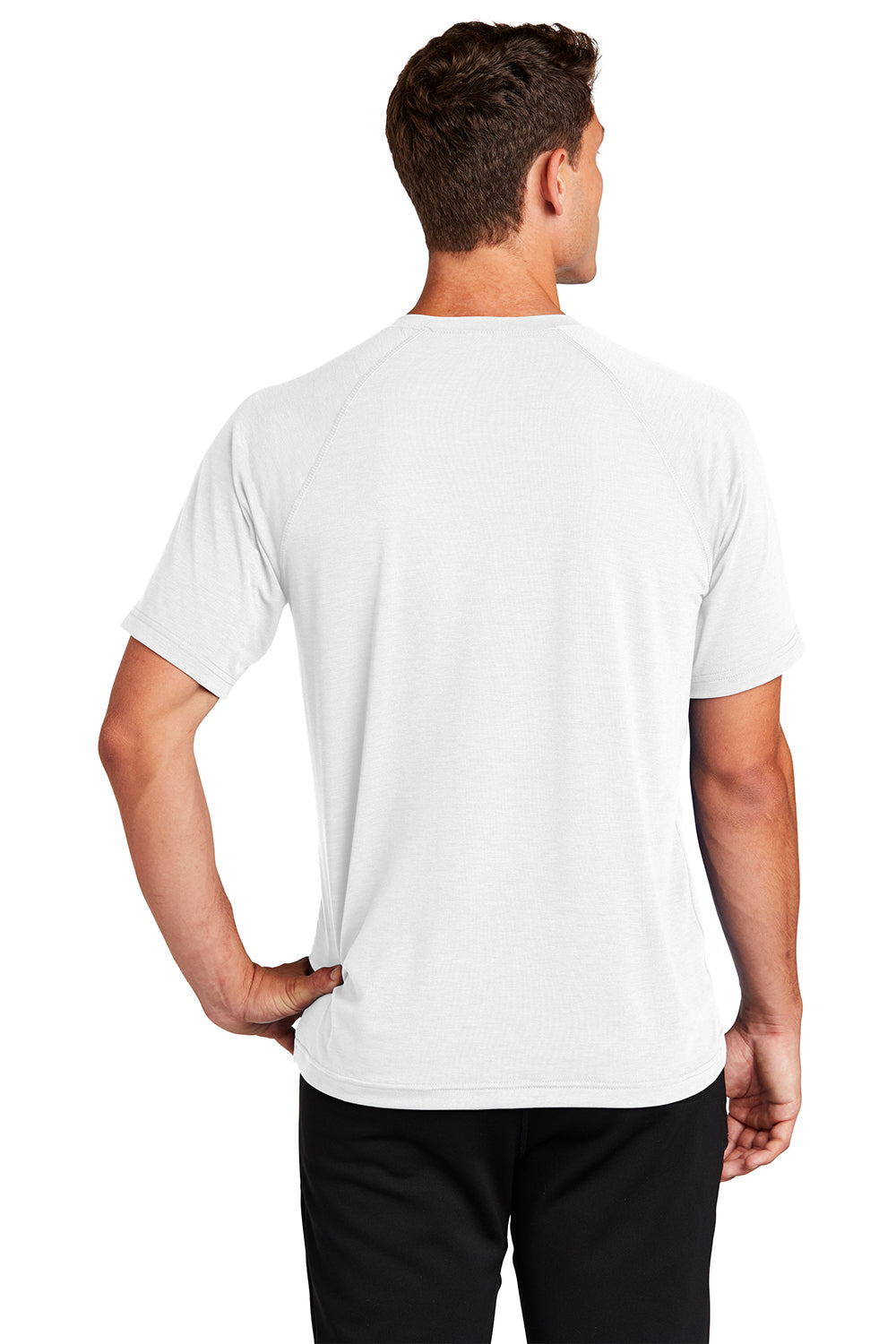 Sport-Tek ST700 Mens Ultimate Performance Moisture Wicking Short Sleeve Crewneck T-Shirt White Model Back