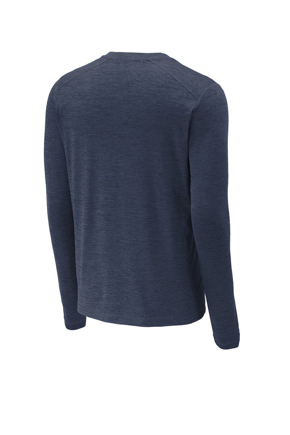 Sport-Tek ST710 Mens Exchange 1.5 Long Sleeve Crewneck T-Shirt Heather Dark Denim Blue Flat Back