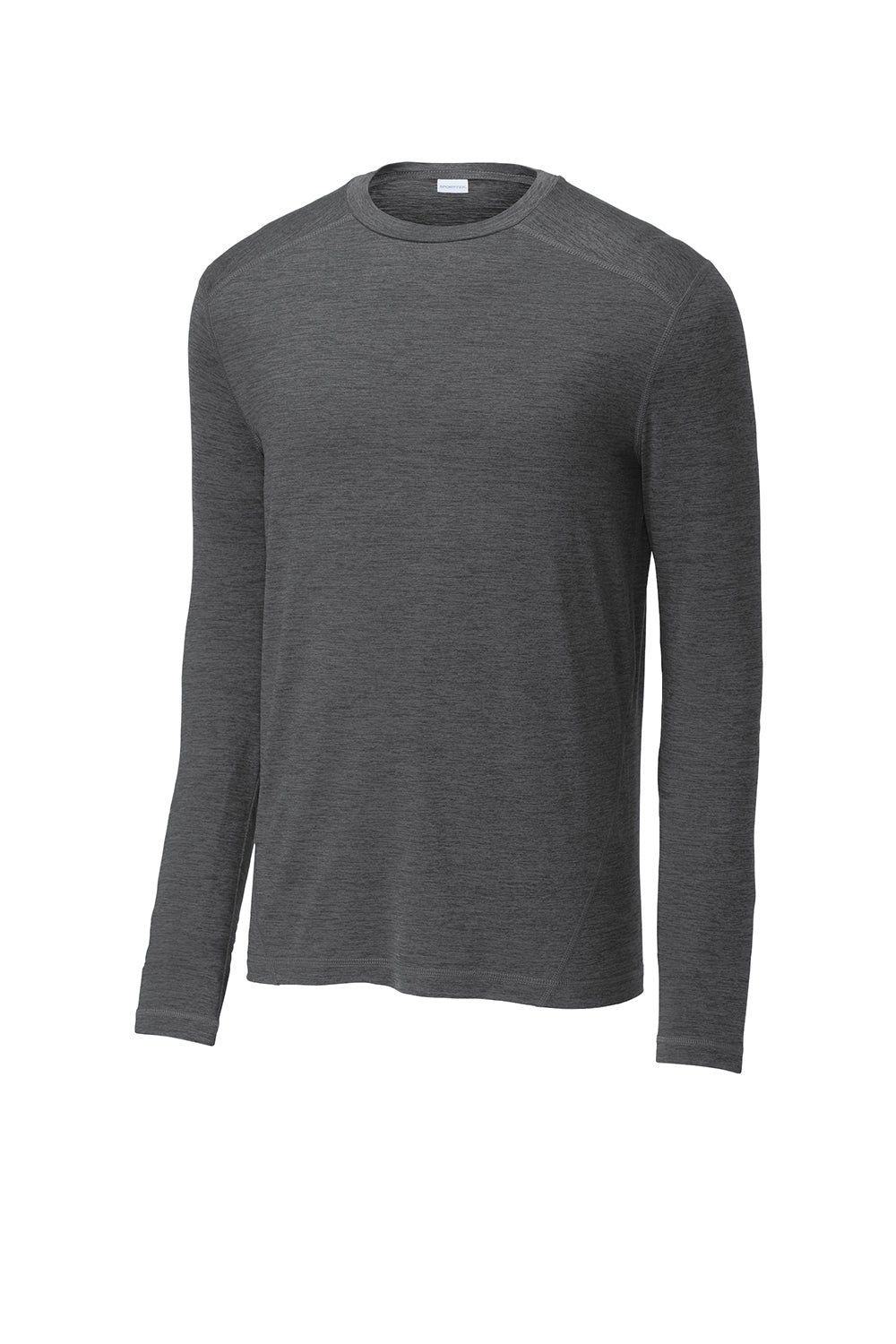 Sport-Tek ST710 Mens Exchange 1.5 Long Sleeve Crewneck T-Shirt Heather Graphite Grey Flat Front