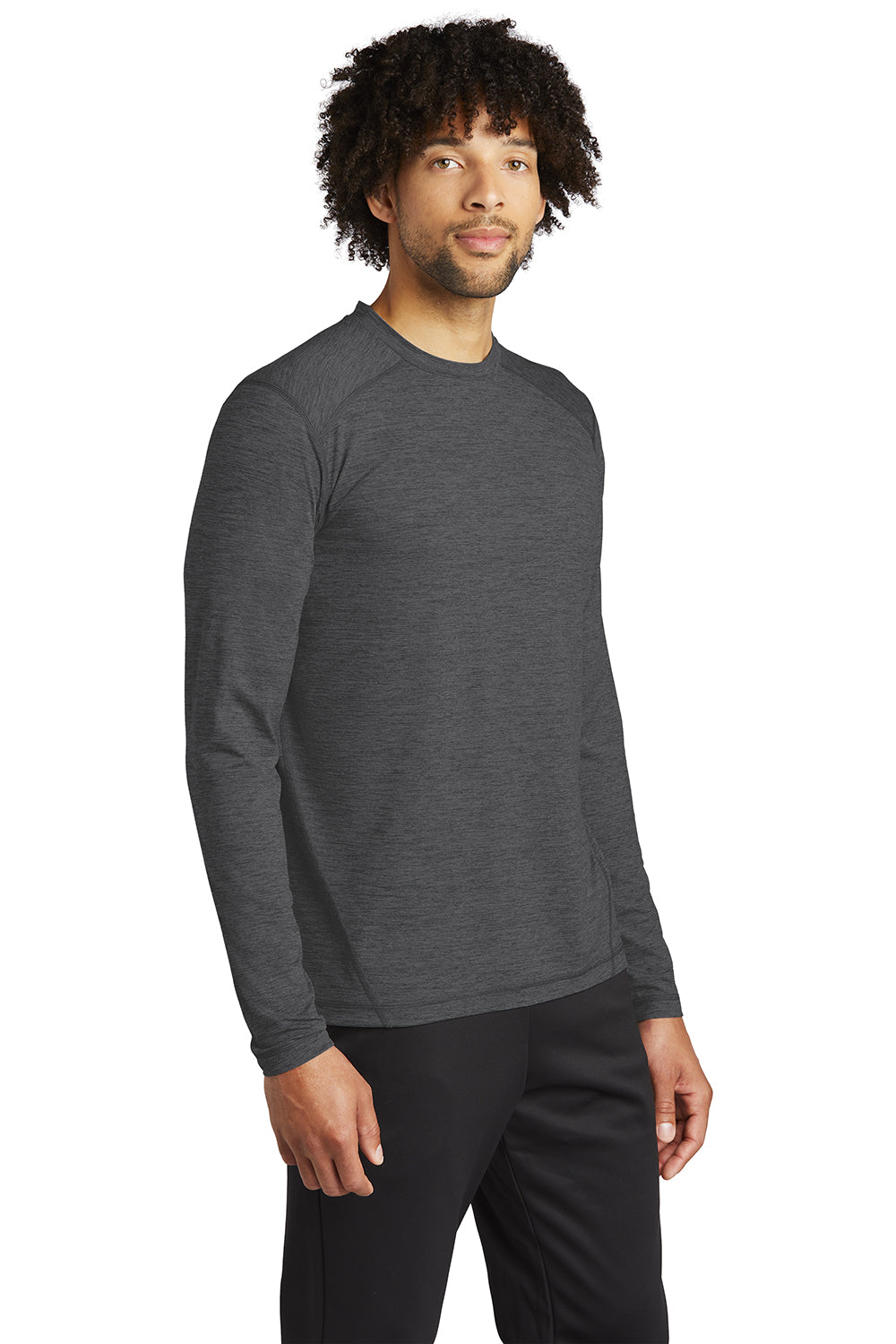 Sport-Tek ST710 Mens Exchange 1.5 Long Sleeve Crewneck T-Shirt Heather Graphite Grey Model 3q