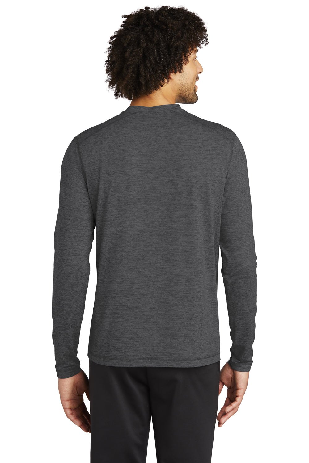 Sport-Tek ST710 Mens Exchange 1.5 Long Sleeve Crewneck T-Shirt Heather Graphite Grey Model Back