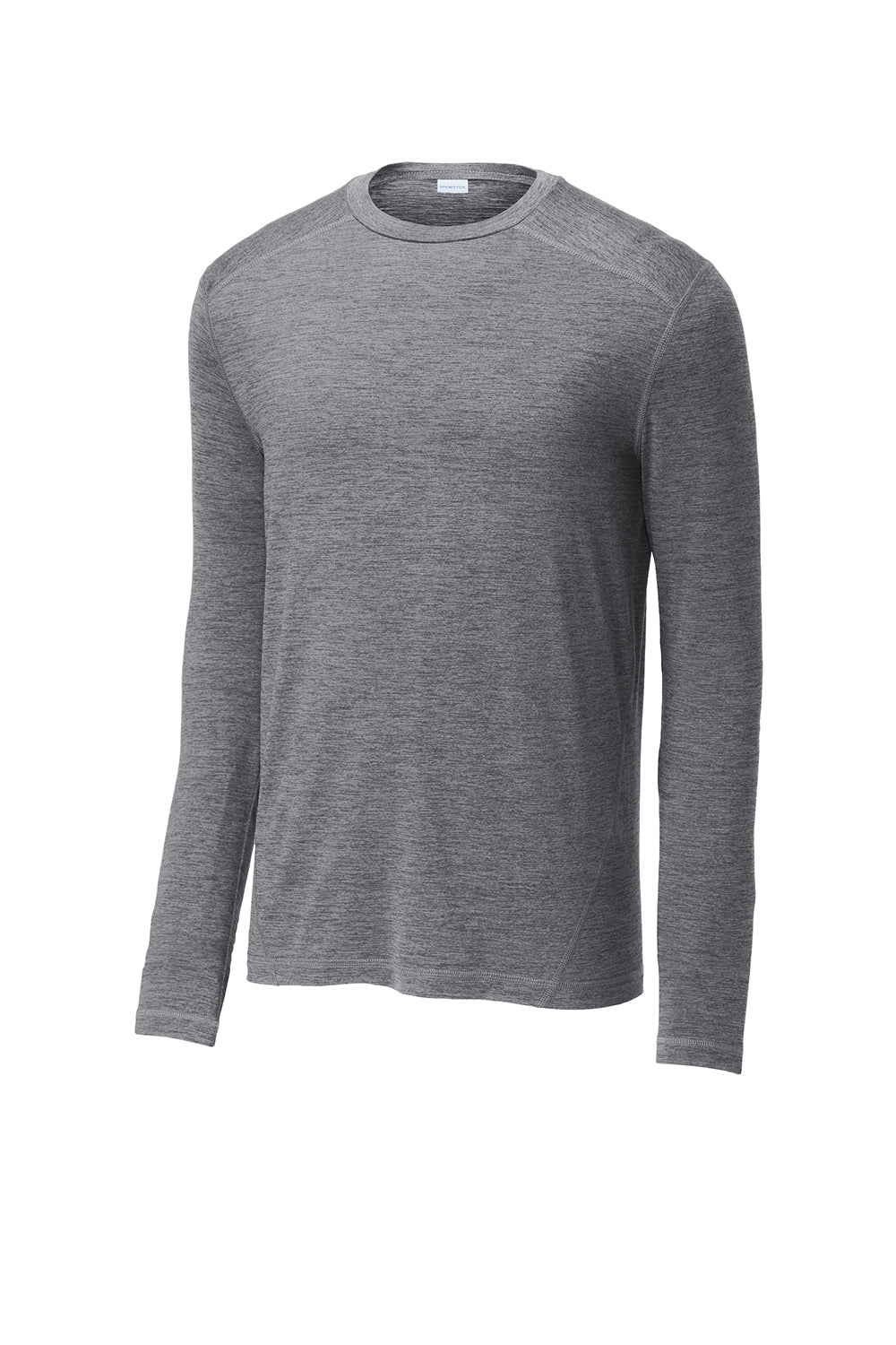 Sport-Tek ST710 Mens Exchange 1.5 Long Sleeve Crewneck T-Shirt Heather Grey Flat Front