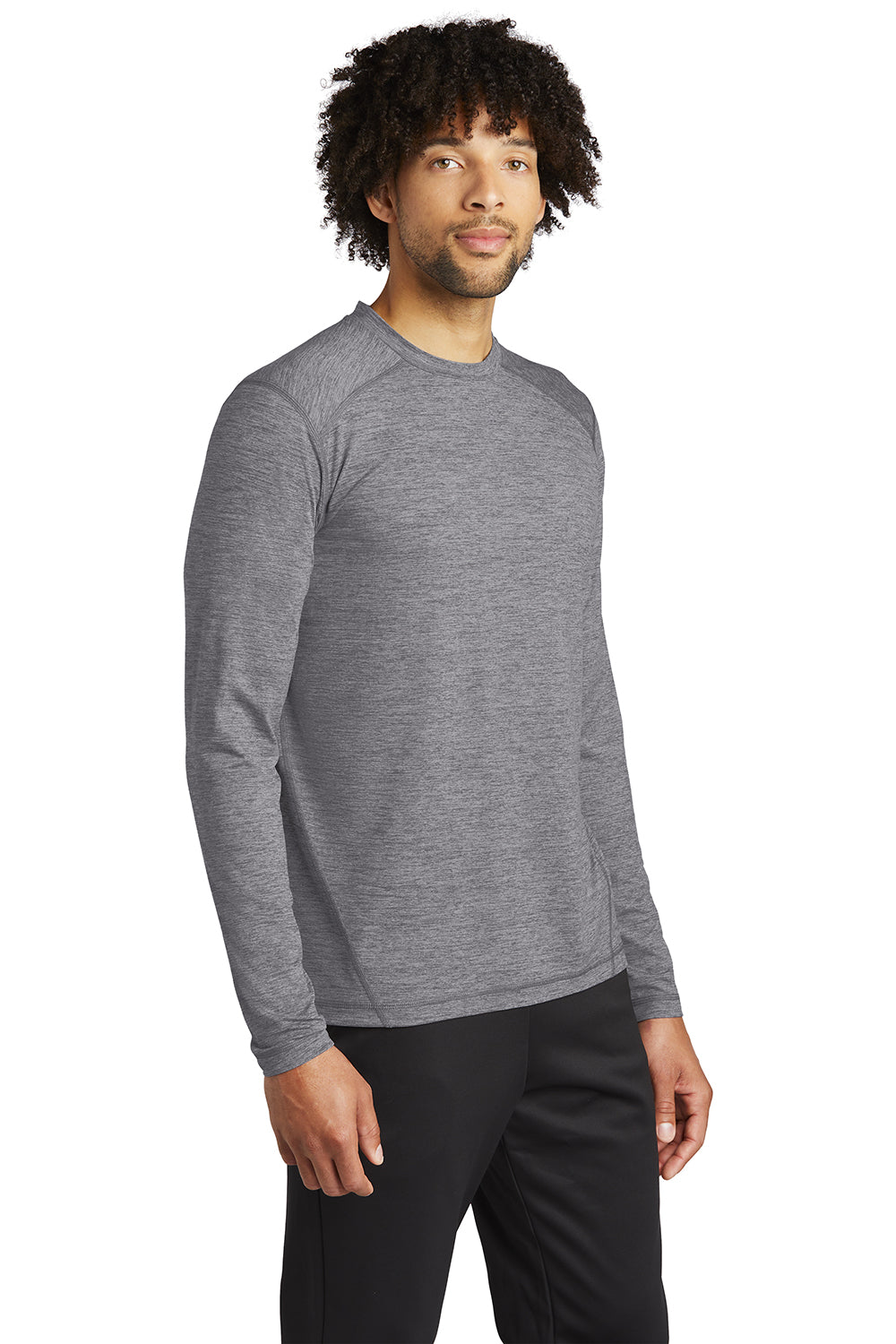 Sport-Tek ST710 Mens Exchange 1.5 Long Sleeve Crewneck T-Shirt Heather Grey Model 3q