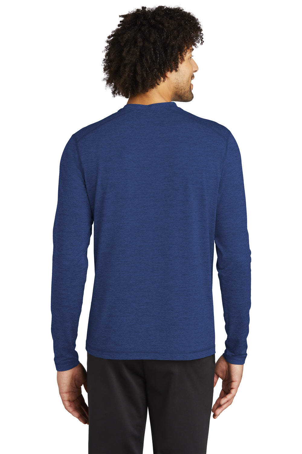 Sport-Tek ST710 Mens Exchange 1.5 Long Sleeve Crewneck T-Shirt Heather True Royal Blue Model Back