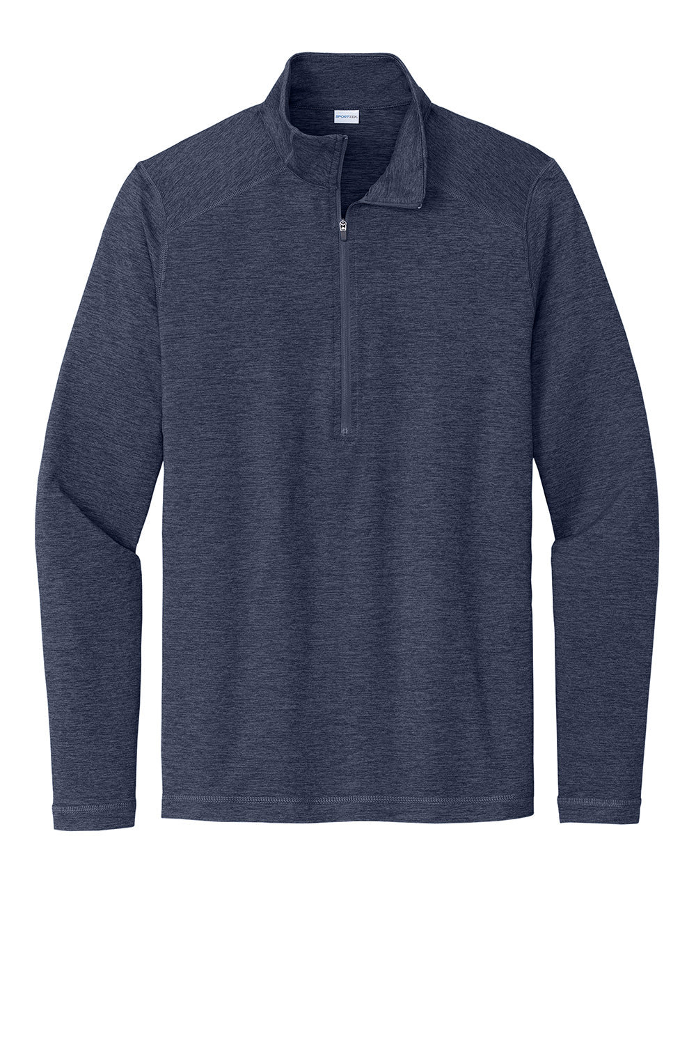 Sport-Tek ST711 Mens Exchange 1.5 Long Sleeve 1/4 Zip T-Shirt Heather Dark Denim Blue Flat Front