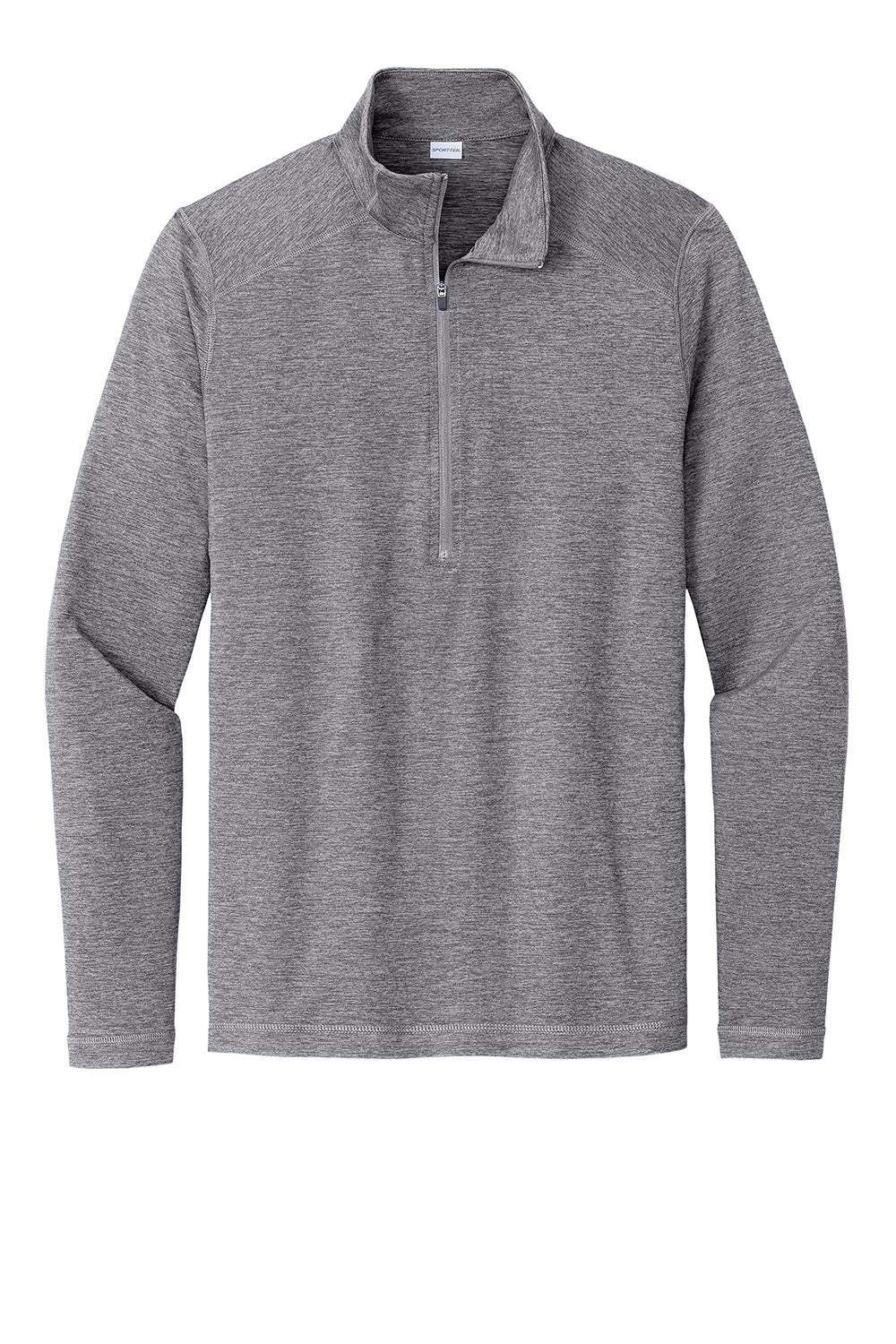 Sport-Tek ST711 Mens Exchange 1.5 Long Sleeve 1/4 Zip T-Shirt Heather Grey Flat Front