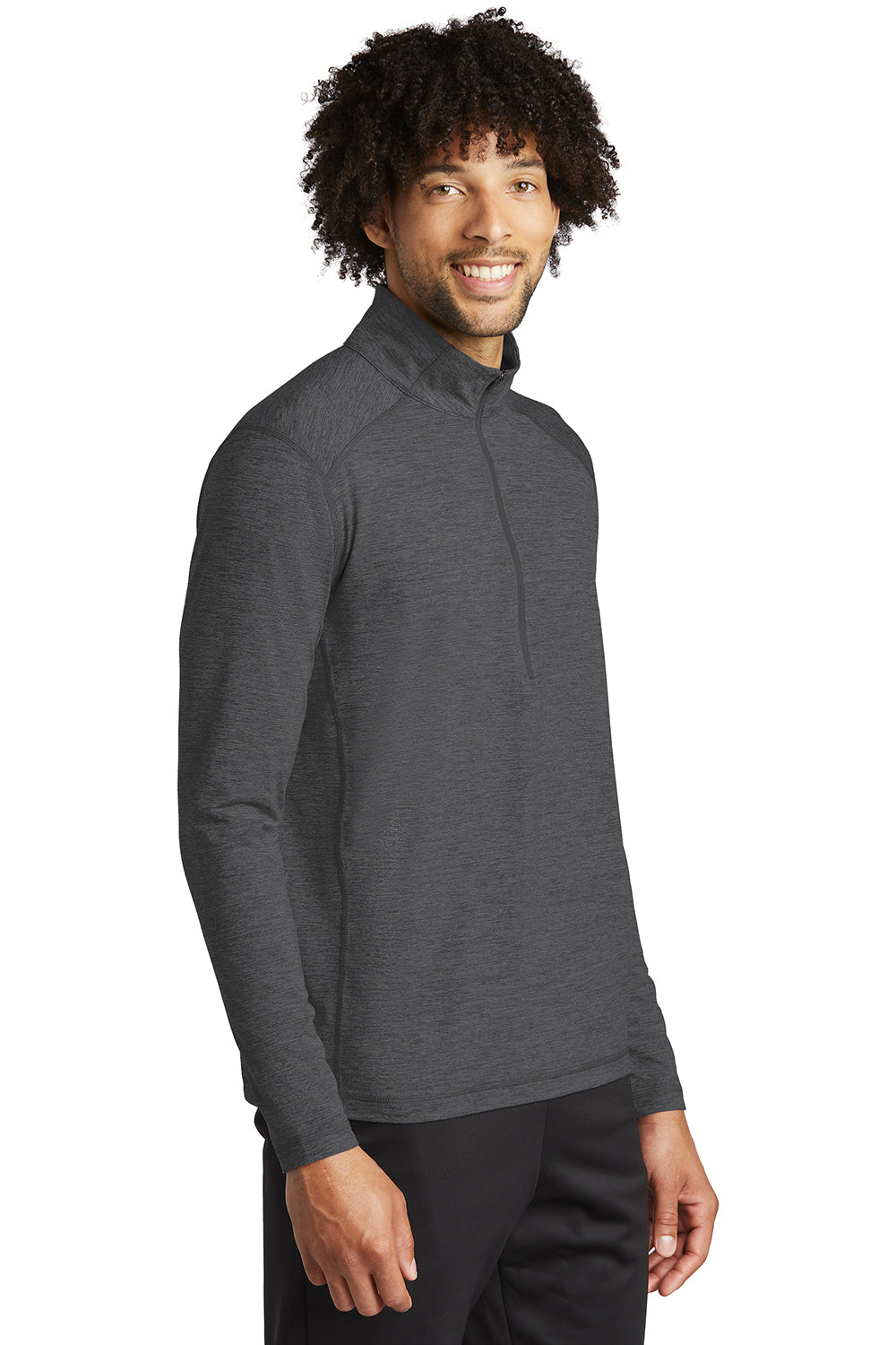 Sport-Tek ST711 Mens Exchange 1.5 Long Sleeve 1/4 Zip T-Shirt Heather Graphite Grey Model 3q