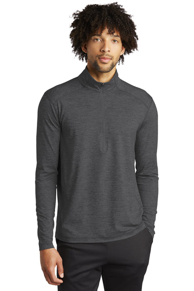 Sport-Tek ST711 Mens Exchange 1.5 Long Sleeve 1/4 Zip T-Shirt Heather Graphite Grey Model Front