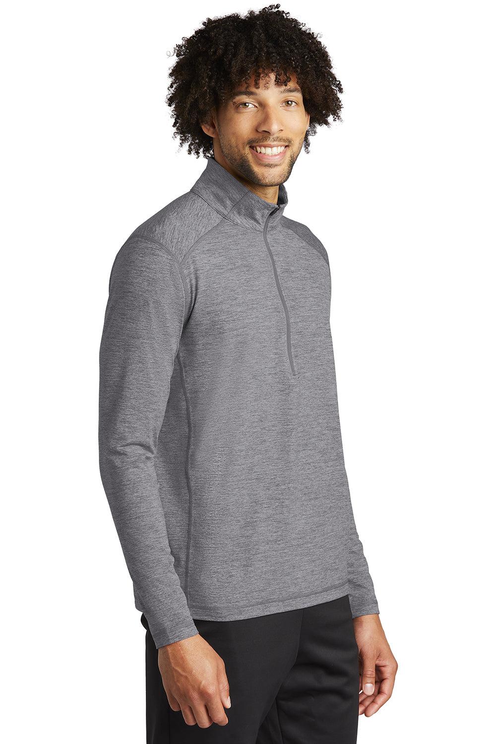 Sport-Tek ST711 Mens Exchange 1.5 Long Sleeve 1/4 Zip T-Shirt Heather Grey Model 3q