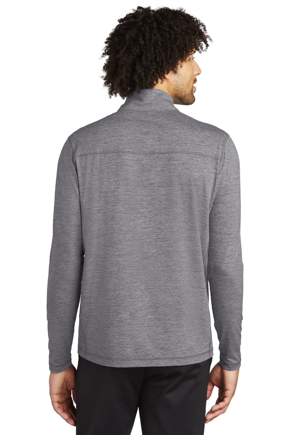 Sport-Tek ST711 Mens Exchange 1.5 Long Sleeve 1/4 Zip T-Shirt Heather Grey Model Back