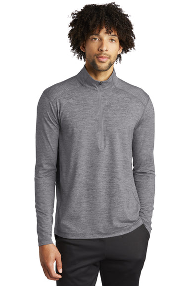 Sport-Tek ST711 Mens Exchange 1.5 Long Sleeve 1/4 Zip T-Shirt Heather Grey Model Front