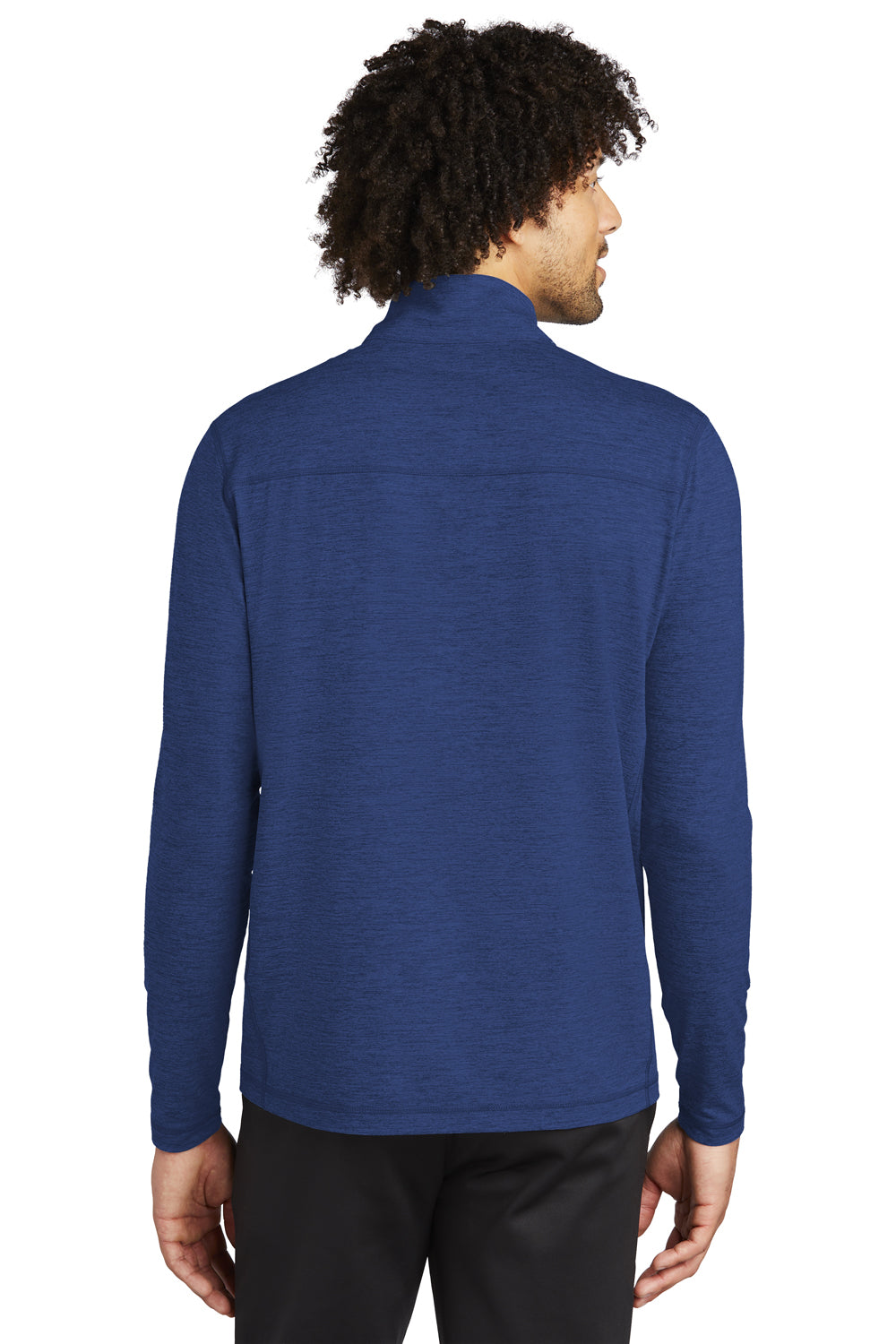 Sport-Tek ST711 Mens Exchange 1.5 Long Sleeve 1/4 Zip T-Shirt Heather True Royal Blue Model Back