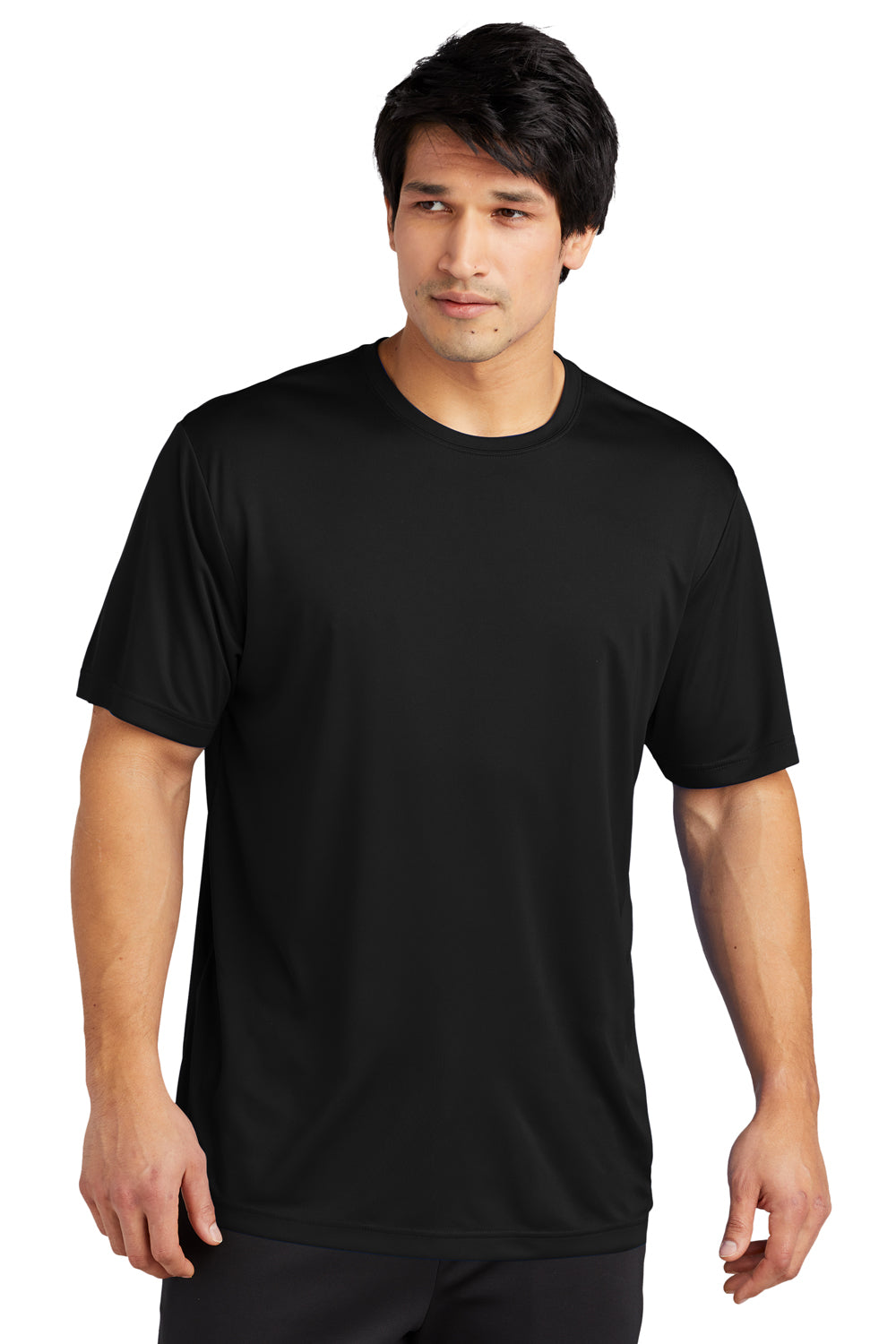 Sport-Tek ST720 Mens Re-Compete Moisture Wicking Short Sleeve Crewneck T-Shirt Black Model Front