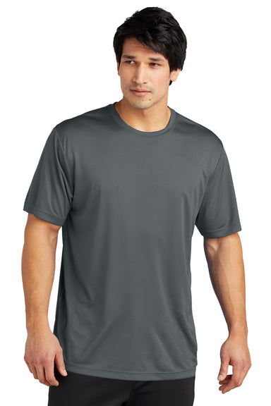 Sport-Tek ST720 Mens Re-Compete Moisture Wicking Short Sleeve Crewneck T-Shirt Iron Grey  Model Front