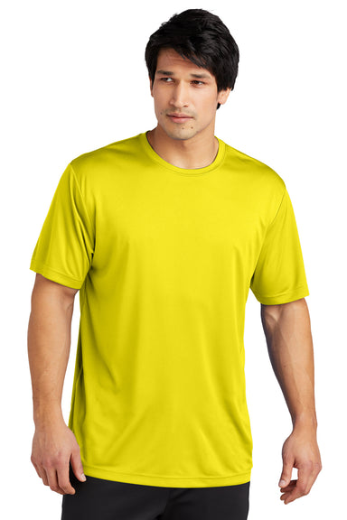 Sport-Tek ST720 Mens Re-Compete Moisture Wicking Short Sleeve Crewneck T-Shirt Neon Yellow Model Front