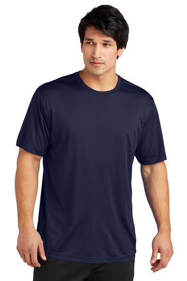 Sport-Tek ST720 Mens Re-Compete Moisture Wicking Short Sleeve Crewneck T-Shirt True Navy Blue Model Front