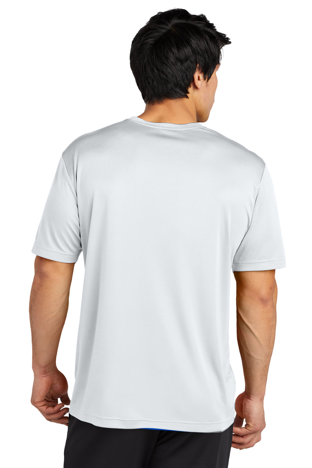 Sport-Tek ST720 Mens Re-Compete Moisture Wicking Short Sleeve Crewneck T-Shirt White Model Back