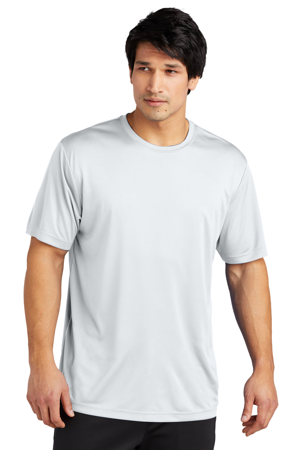 Sport-Tek ST720 Mens Re-Compete Moisture Wicking Short Sleeve Crewneck T-Shirt White Model Front