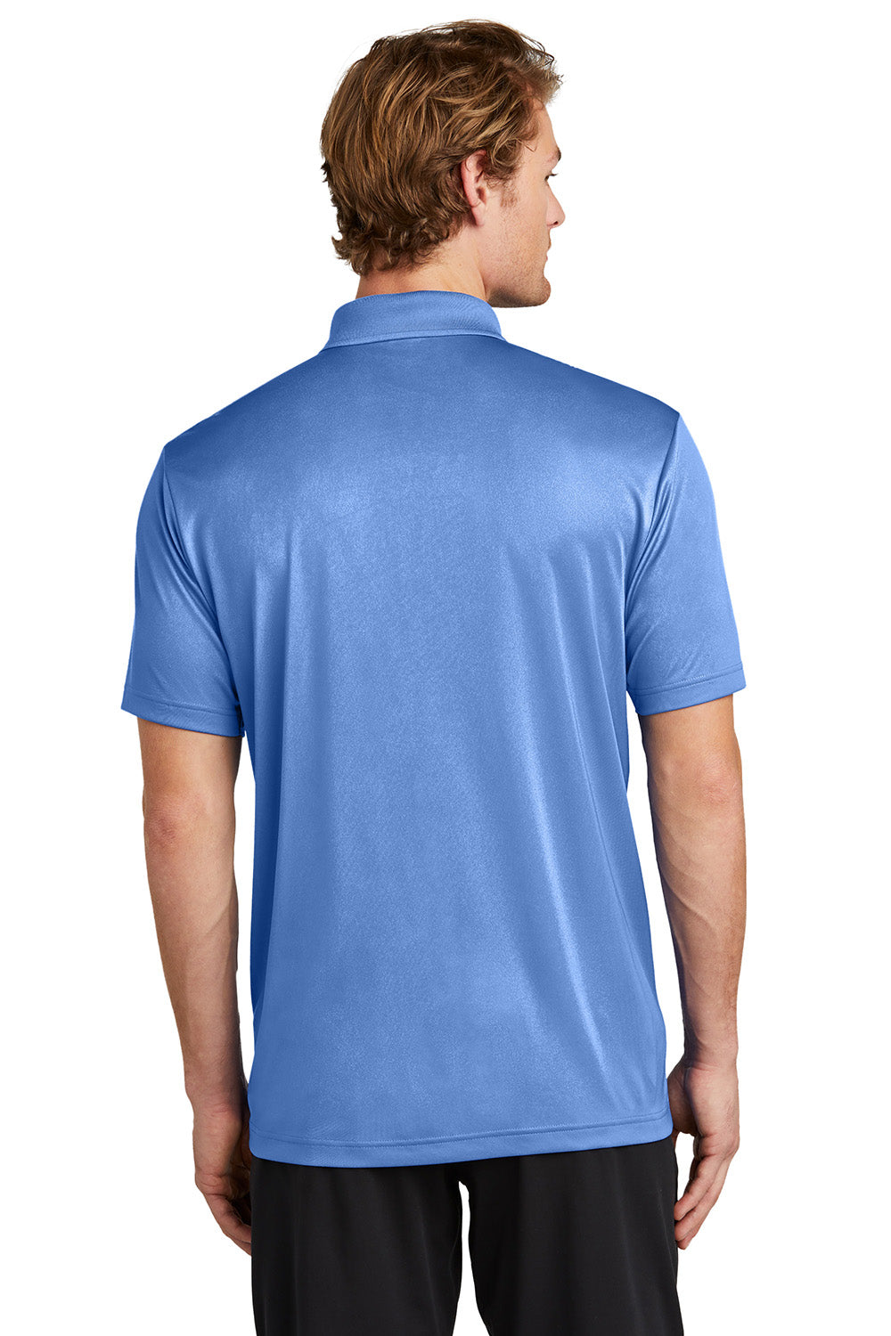 Sport-Tek ST725 Mens PosiCharge Re-Compete Short Sleeve Polo Shirt Carolina Blue Model Back