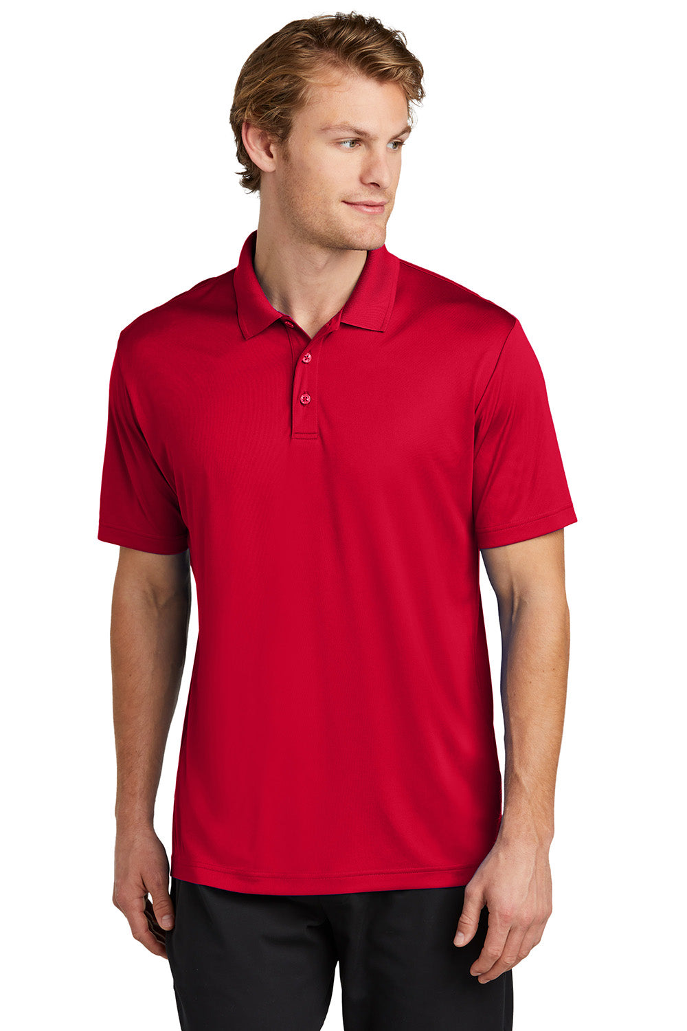 Sport-Tek ST725 Mens PosiCharge Re-Compete Short Sleeve Polo Shirt Deep Red Model Front