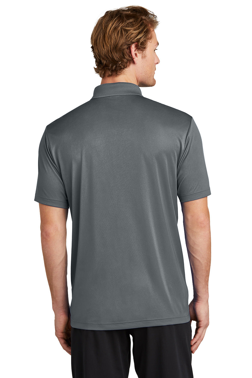 Sport-Tek ST725 Mens PosiCharge Re-Compete Short Sleeve Polo Shirt Iron Grey Model Back