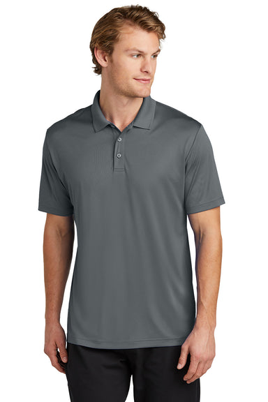 Sport-Tek ST725 Mens PosiCharge Re-Compete Short Sleeve Polo Shirt Iron Grey Model Front