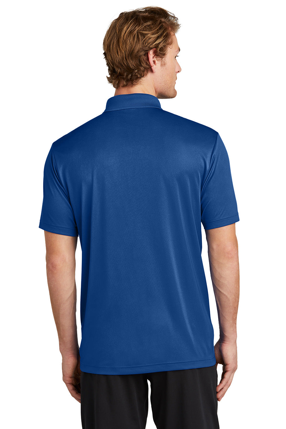 Sport-Tek ST725 Mens PosiCharge Re-Compete Short Sleeve Polo Shirt True Royal Blue Model Back