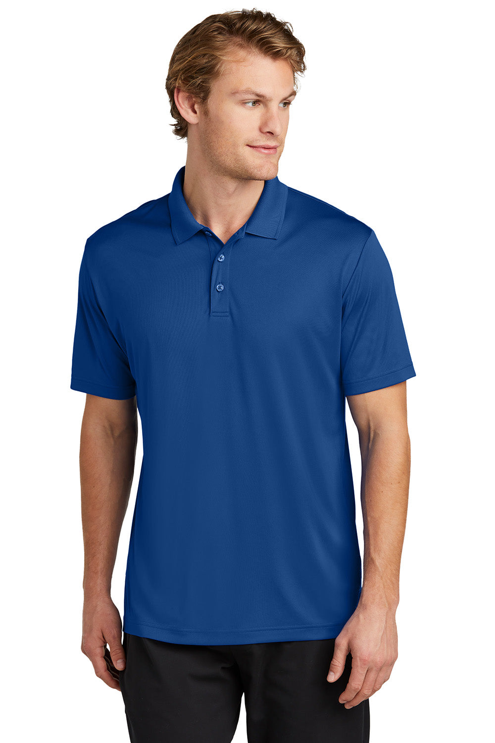 Sport-Tek ST725 Mens PosiCharge Re-Compete Short Sleeve Polo Shirt True Royal Blue Model Front