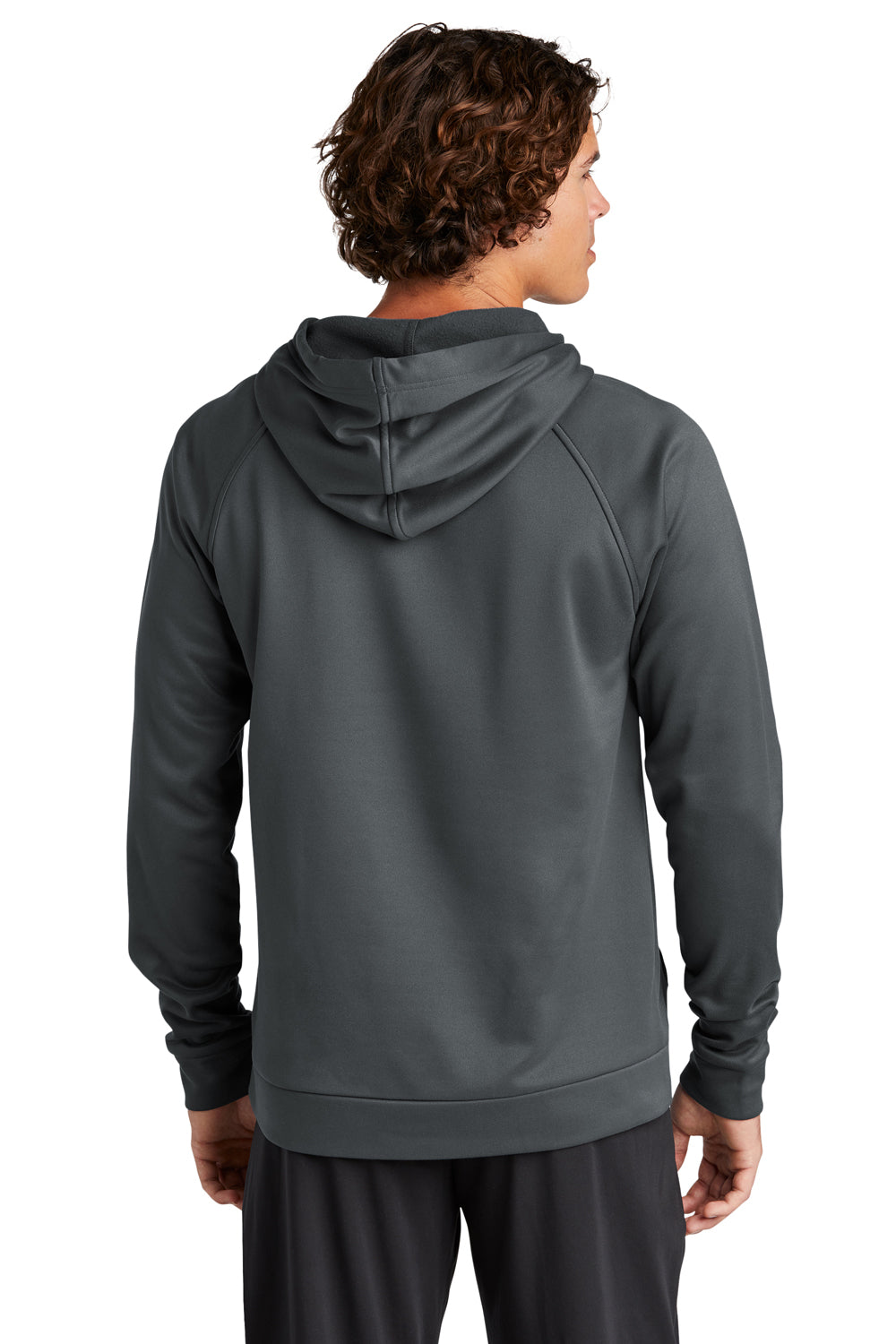 Sport-Tek ST730 Mens Re-Compete Fleece Anti Static Hooded Sweatshirt Hoodie Iron Grey Model Back