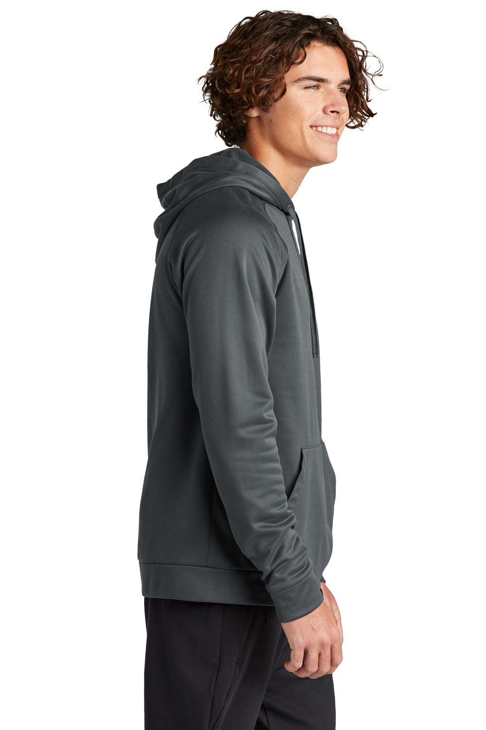 Sport-Tek ST730 Mens Re-Compete Fleece Anti Static Hooded Sweatshirt Hoodie Iron Grey Model Side