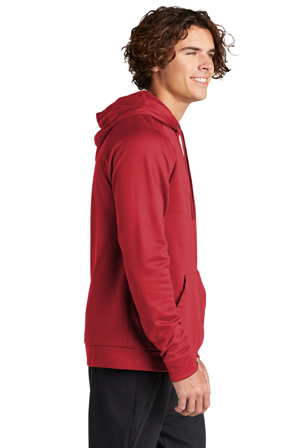 Sport-Tek ST730 Mens Re-Compete Fleece Anti Static Hooded Sweatshirt Hoodie True Red  Model Side