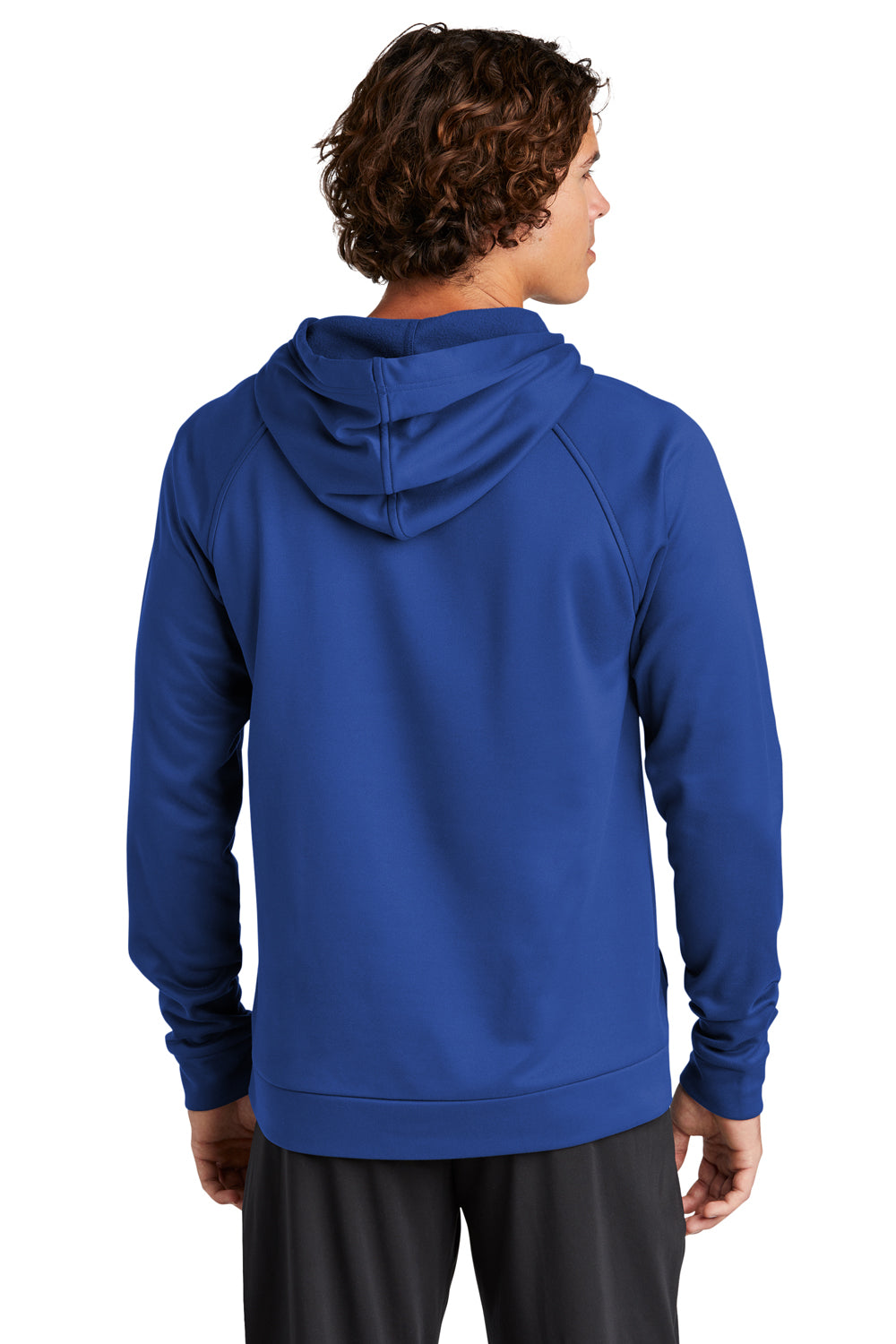 Sport-Tek ST730 Mens Re-Compete Fleece Anti Static Hooded Sweatshirt Hoodie True Royal Blue Model Back