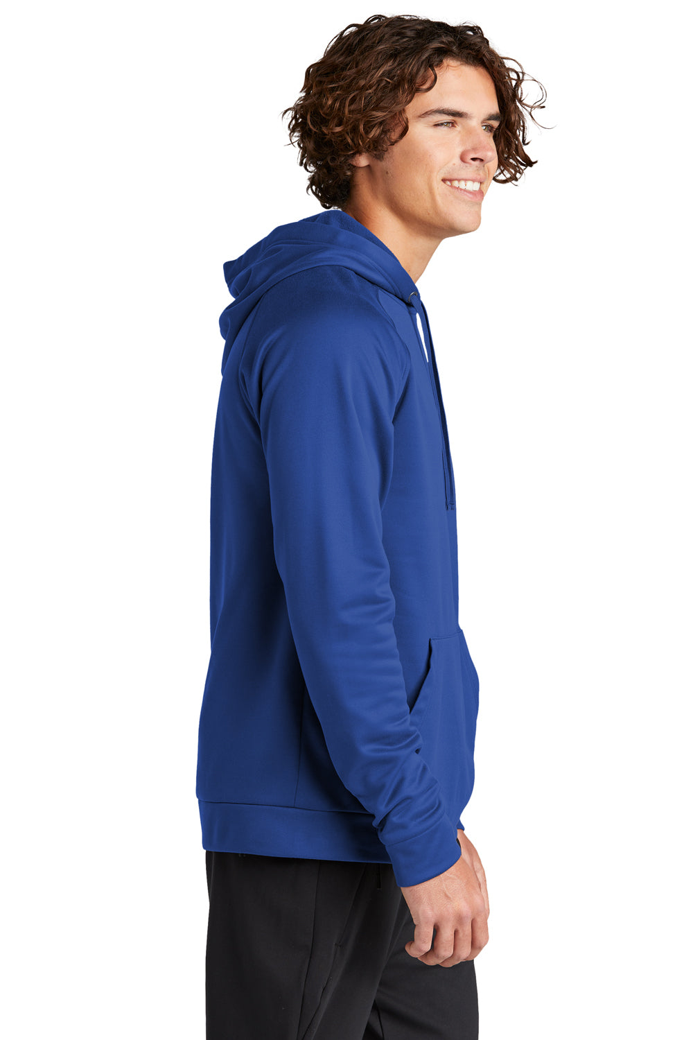 Sport-Tek ST730 Mens Re-Compete Fleece Anti Static Hooded Sweatshirt Hoodie True Royal Blue Model Side