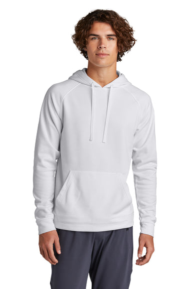 Sport-Tek ST730 Mens Re-Compete Fleece Anti Static Hooded Sweatshirt Hoodie White Model Front