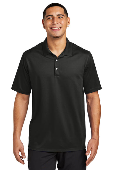 Sport-Tek ST740 Mens Moisture Wicking Micropique Short Sleeve Polo Shirt Black Model Front