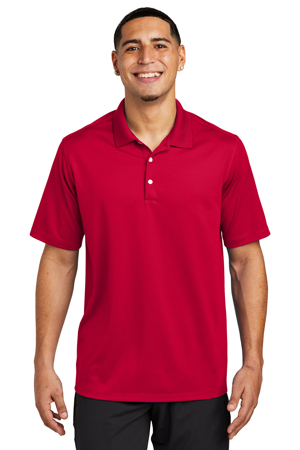 Sport-Tek ST740 Mens Moisture Wicking Micropique Short Sleeve Polo Shirt Deep Red Model Front