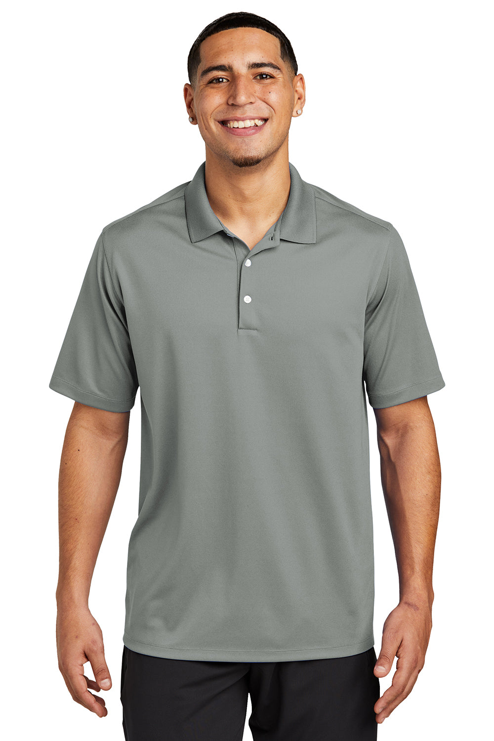 Sport-Tek ST740 Mens Moisture Wicking Micropique Short Sleeve Polo Shirt Concrete Grey Model Front