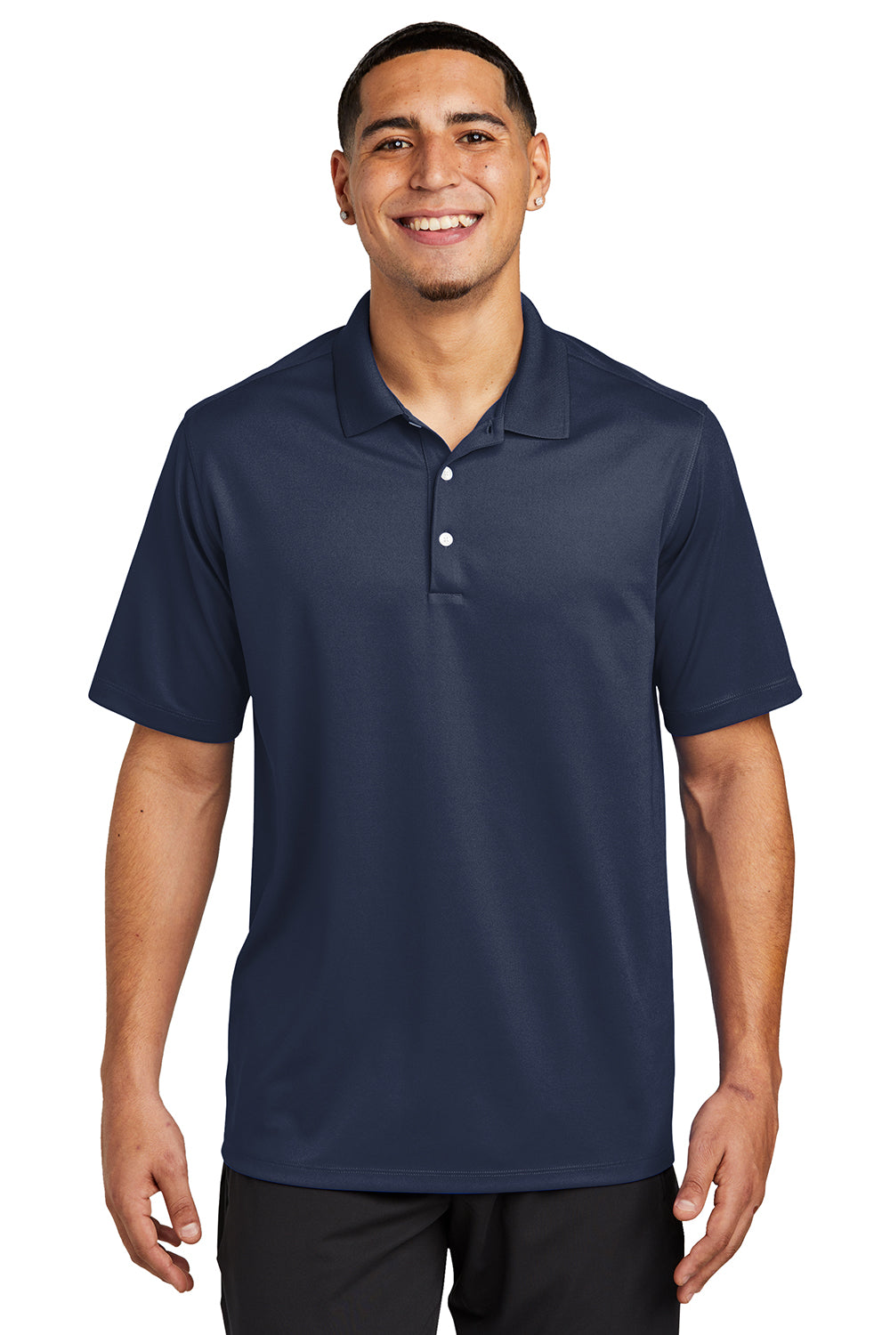 Sport-Tek ST740 Mens Moisture Wicking Micropique Short Sleeve Polo Shirt True Navy Blue Model Front