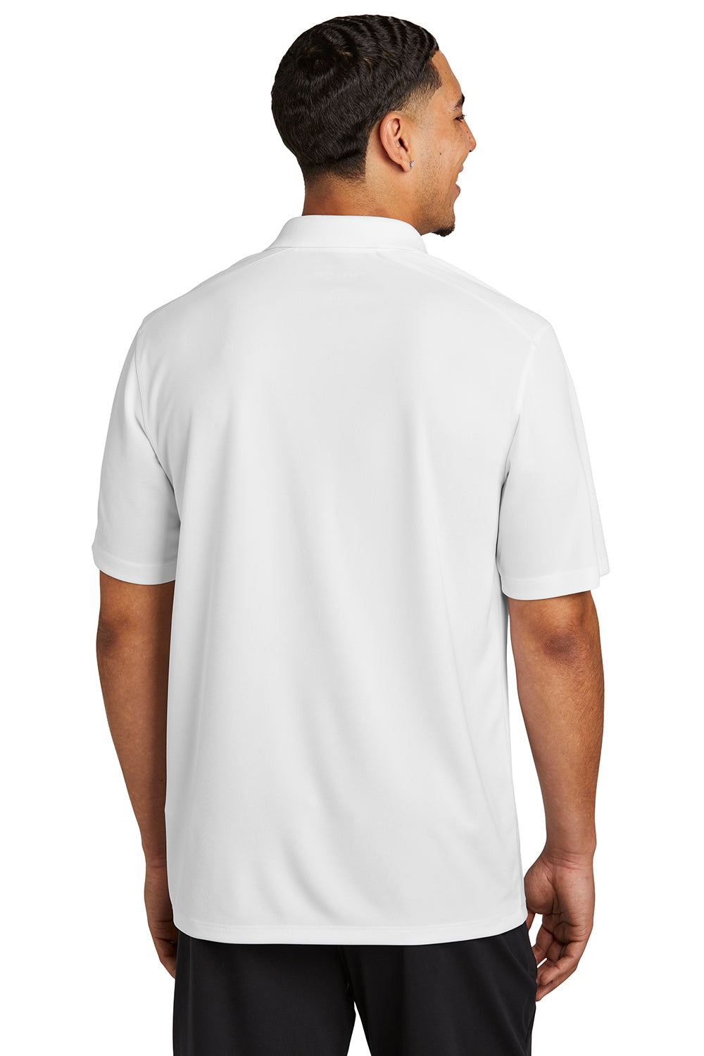 Sport-Tek ST740 Mens Moisture Wicking Micropique Short Sleeve Polo Shirt White Model Back