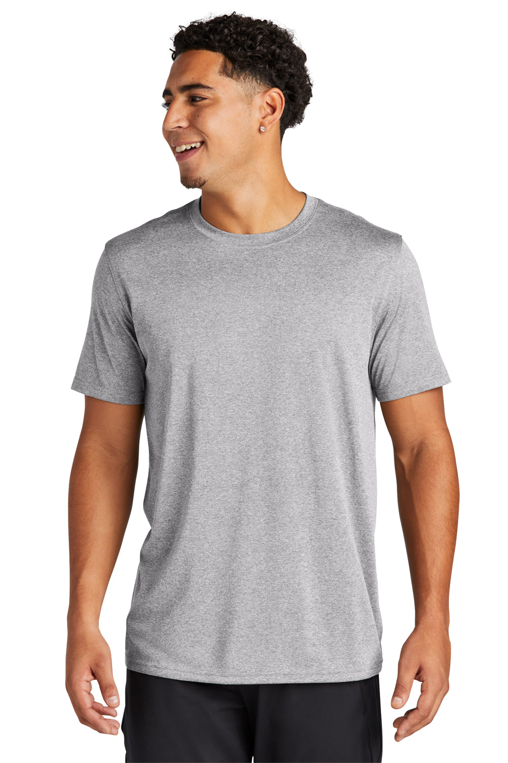 Sport-Tek ST760 Mens Echo Moisture Wicking Short Sleeve Crewneck T-Shirt Heather Grey Model Front