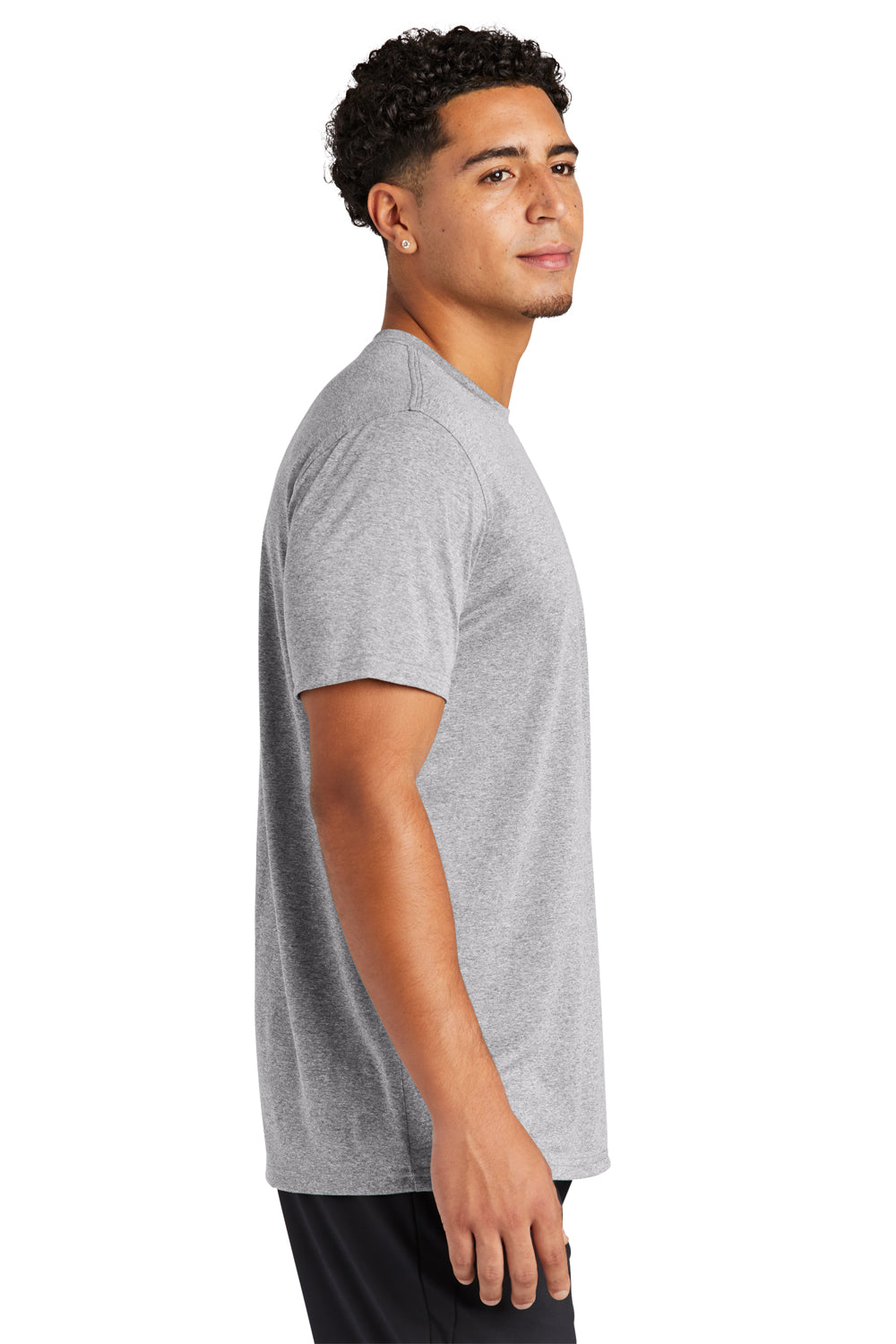 Sport-Tek ST760 Mens Echo Moisture Wicking Short Sleeve Crewneck T-Shirt Heather Grey Model Side