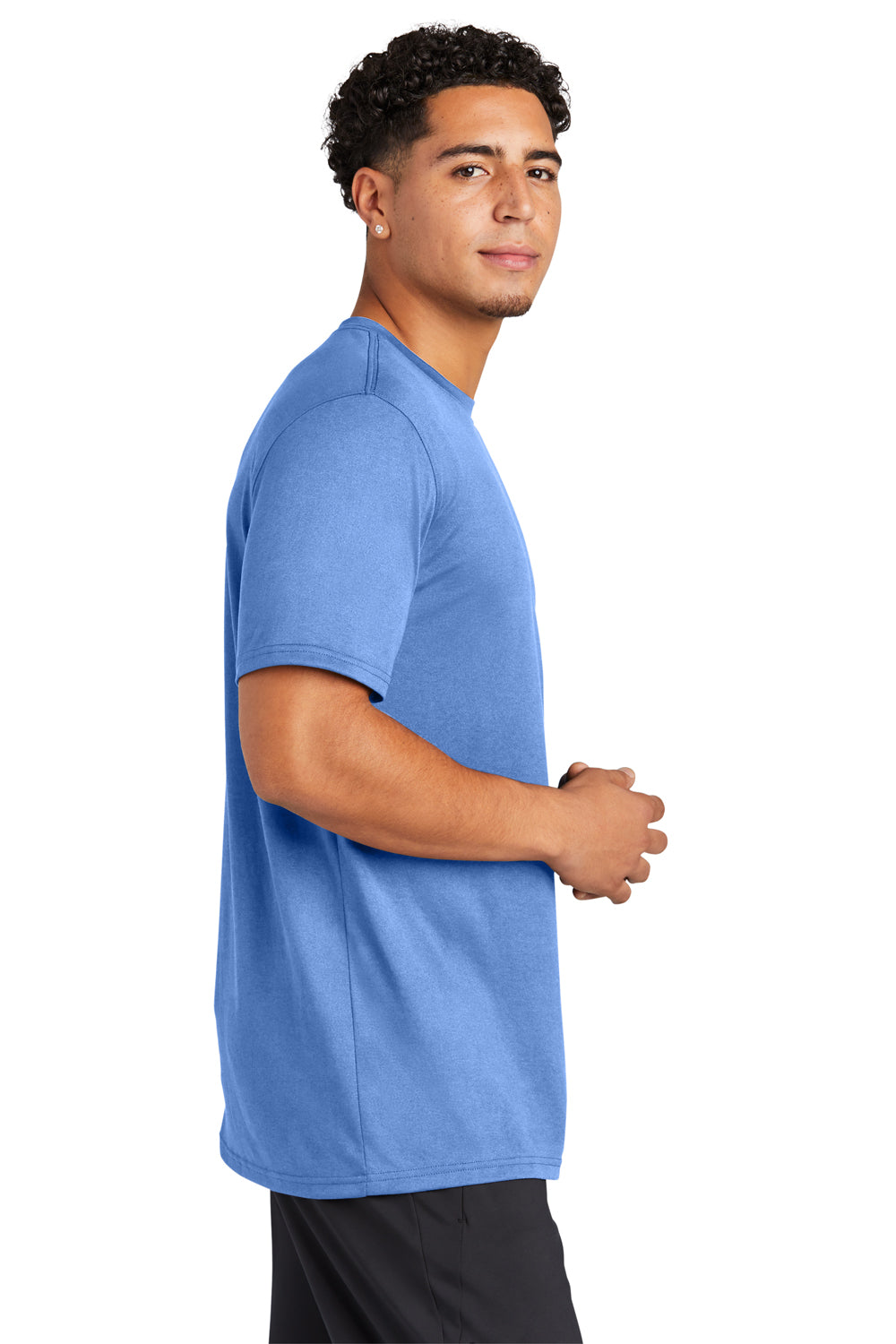 Sport-Tek ST760 Mens Echo Moisture Wicking Short Sleeve Crewneck T-Shirt Carolina Blue Model Side