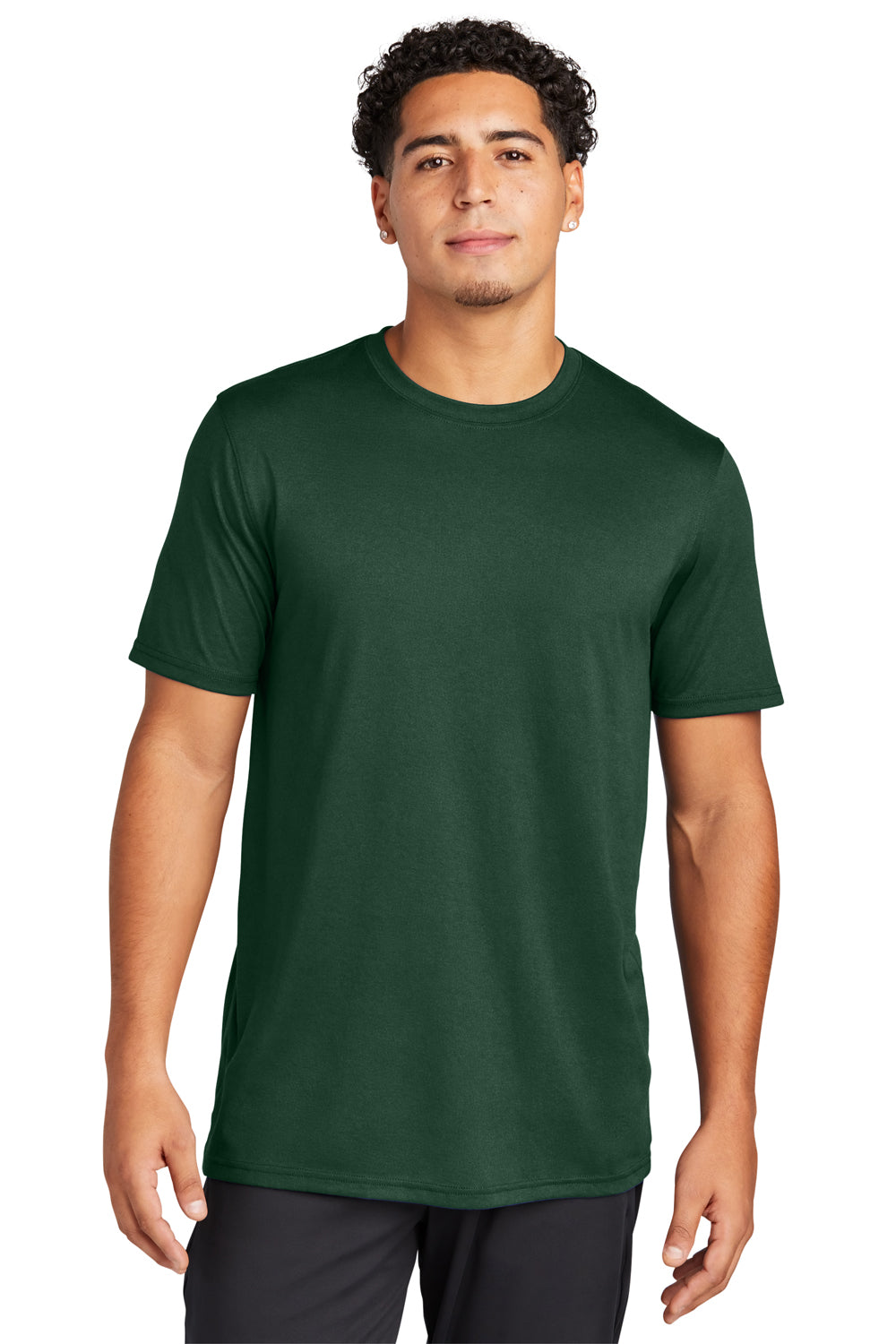 Sport-Tek ST760 Mens Echo Moisture Wicking Short Sleeve Crewneck T-Shirt Forest Green Model Front