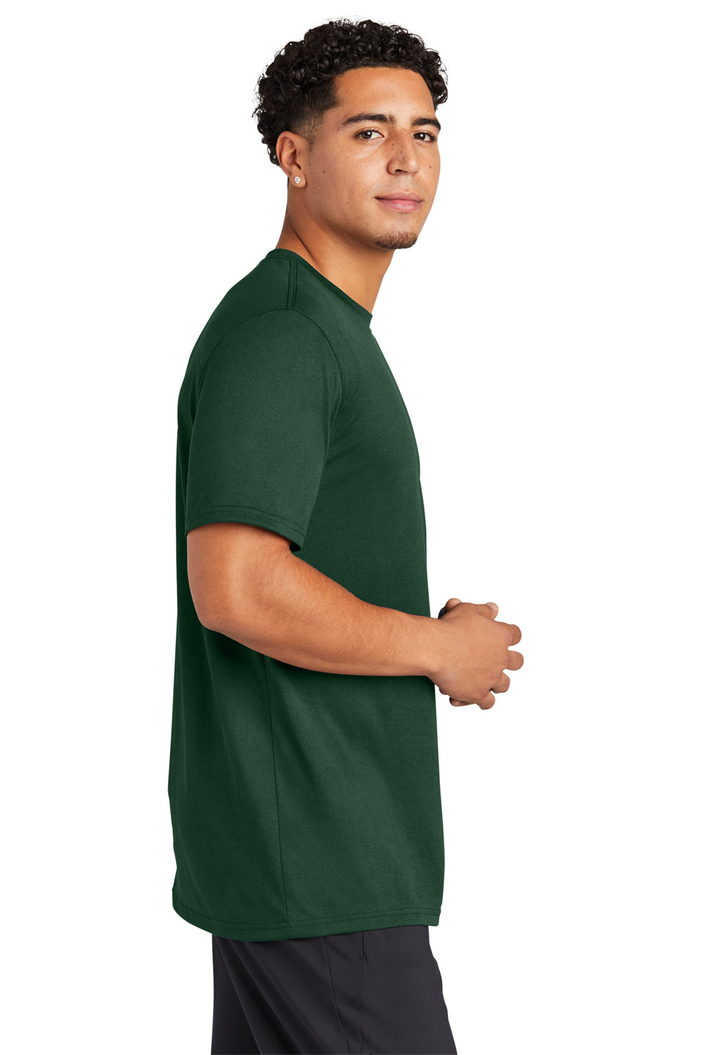 Sport-Tek ST760 Mens Echo Moisture Wicking Short Sleeve Crewneck T-Shirt Forest Green Model Side